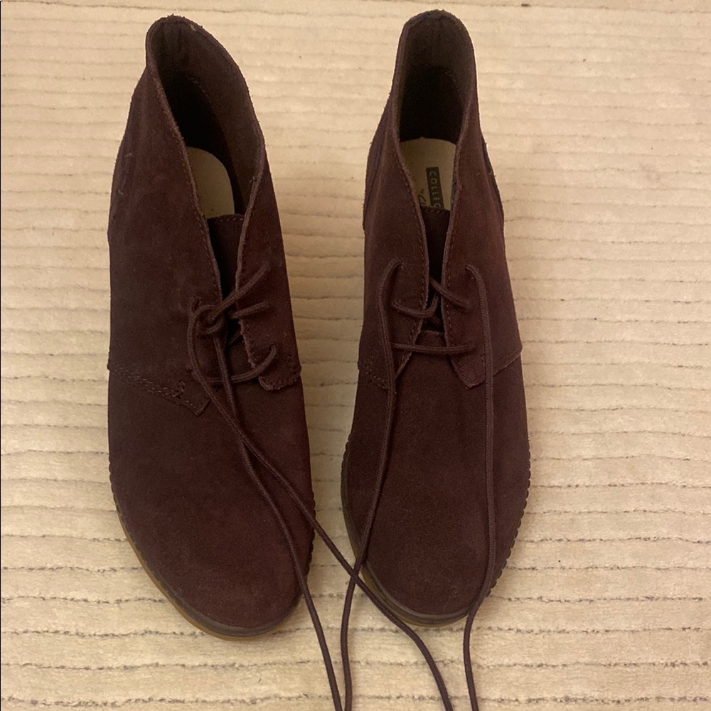 CLARKS Burgundy Leather Lace Up Ankle